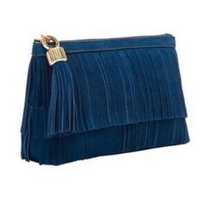 Beautiful brand new India Hicks blue suede Douglas clutch